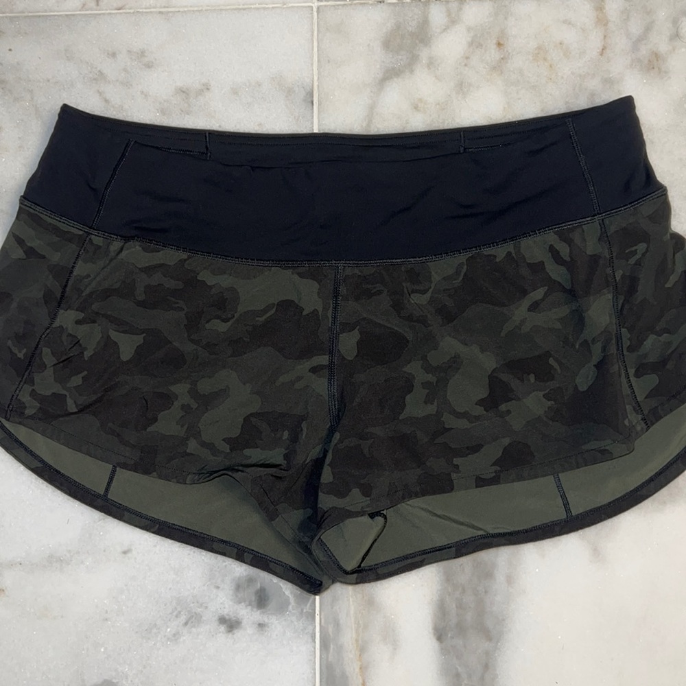 lululemon athletica Black and Green Camo Athletic Shorts